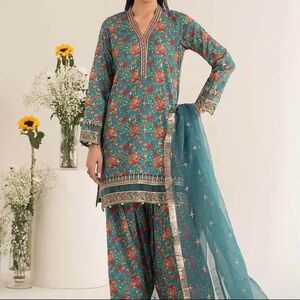 Floral Teal and Red Women's Dress